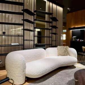 Curved Cloudy Sofa 260 cm in a modern luxury living room with sculptural design, plush seating, and contemporary style.