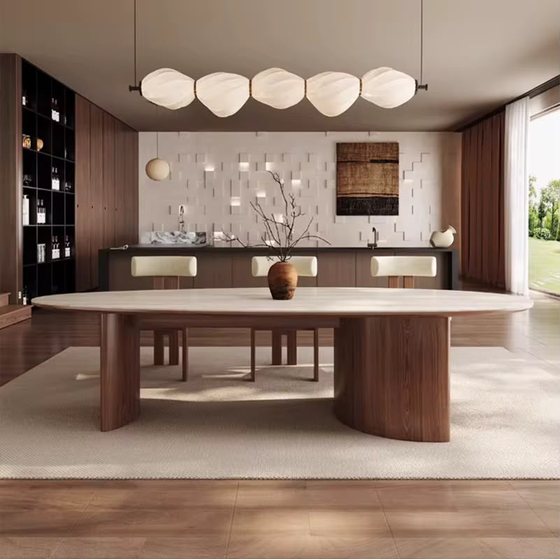 Luxury Travertine Top 6-seater dining set with 180 cm table for modern homes in Lagos, Nigeria, featuring an elegant contemporary design.