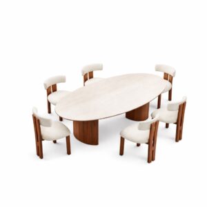 Travertine Top 6seater Dinning Set Luxury Travertine Top 6-seater dining set with 180 cm table for modern homes in Lagos, Nigeria, featuring an elegant contemporary design.