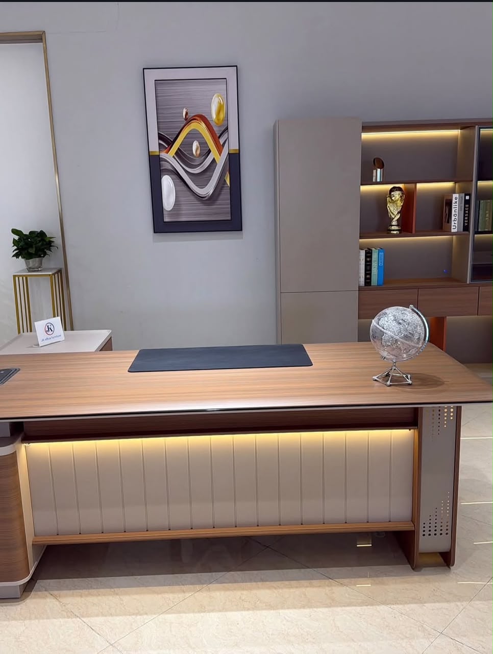 Luxe illuminated executive desk for premium offices in Lagos, Nigeria, featuring a contemporary design with integrated lighting for sophisticated workspaces.