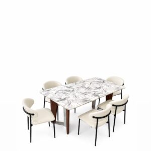 Marble Top 6-Seater Dining Luxury marble top 6-seater dining set for modern homes in Lagos, Nigeria, featuring premium craftsmanship and an elegant contemporary dining table with matching chairs.
