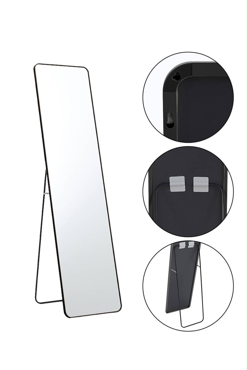Modern freestanding full-length mirror for homes in Lagos, Nigeria, available in 150×55cm and 180×80cm sizes for bedrooms and dressing spaces.