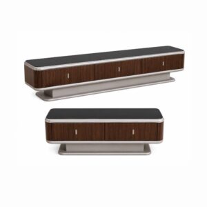 Modern Walnut TV Console 1 Modern walnut TV console for luxury homes in Lagos, Nigeria, featuring a rich wood finish and contemporary design for elegant living room interiors.