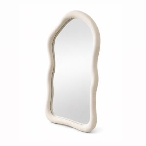 Organic wavy full-length mirror for modern homes in Lagos, Nigeria, featuring a sculptural wave-shaped design for bedrooms, dressing areas, and elegant interiors.