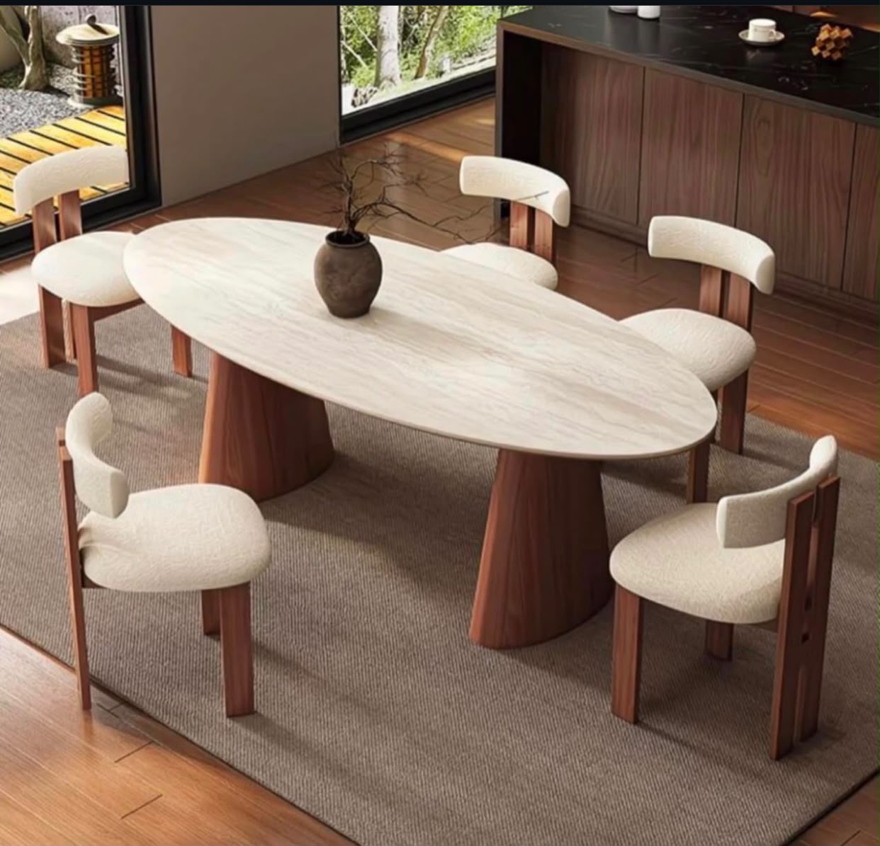 Luxury travertine top 6-seater dining set for modern homes in Lagos, Nigeria, featuring a 1.8-metre table with premium contemporary craftsmanship.