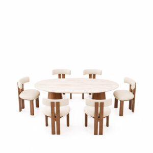Luxury travertine top 6-seater dining set for modern homes in Lagos, Nigeria, featuring a 1.8-metre table with premium contemporary craftsmanship.