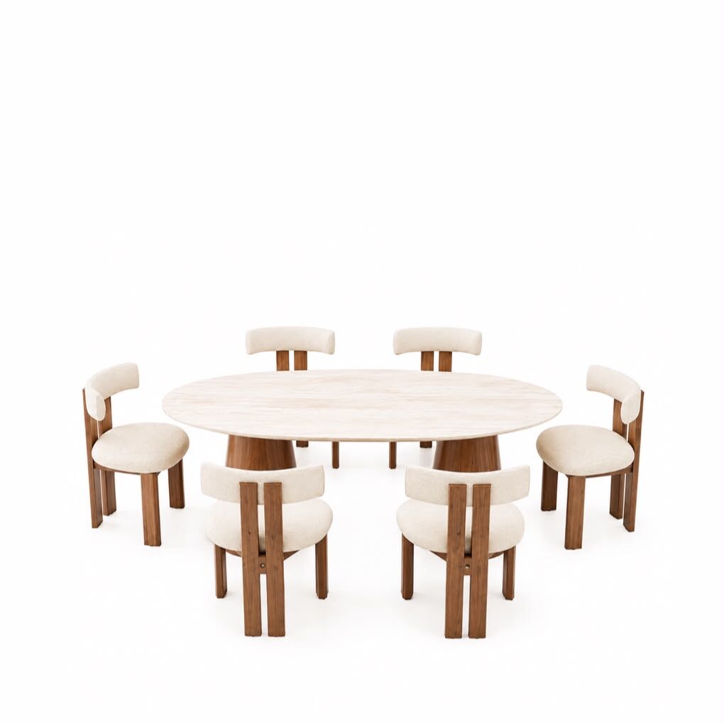 Luxury travertine top 6-seater dining set for modern homes in Lagos, Nigeria, featuring a 1.8-metre table with premium contemporary craftsmanship.