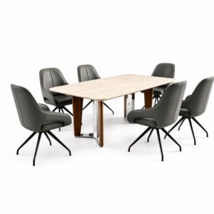 Walnut 6-Seater Dining Set Luxury walnut 6-seater dining set for modern homes in Lagos, Nigeria, featuring premium craftsmanship, a rich wood finish, and contemporary dining room styling.